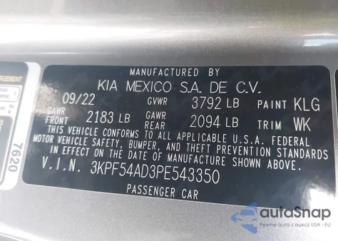 2023 Kia Forte Gt-Line из США, поврежденный, VIN 3KPF54AD3PE543350